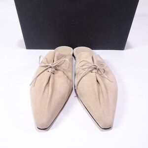 Theory Women's Pleated Mule Flats Sandals in Leather Ecru NIB 398 Sz 37